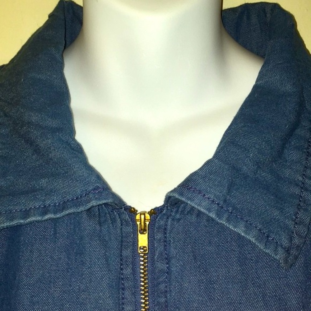 Tudor Court Chambray Full Zipper Blue Denim Jacket adze 2X w/ Bling on Pockets - Picture 6 of 8